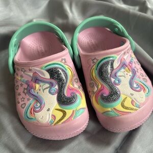 Crocs Toddler Unicorn Clogs Pink Aqua Size C6 Excellent Condition